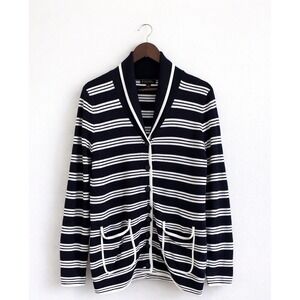 Brooks Brothers Striped Cardigan Large Navy White Striped Nautical Preppy